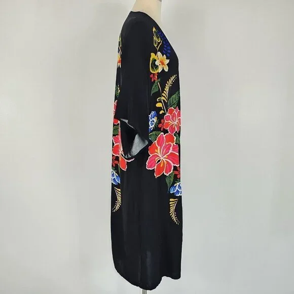 Flying Tomato Duster Womens Size Small Medium Maxi Kimono Black Floral Boho - Picture 2 of 11